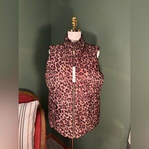 New Talbots Reversible Cheetah Puffer Vest